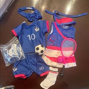 Blue & Pink tennis dress & soccer shorts Outfit Set 18 inch doll w/ accessories